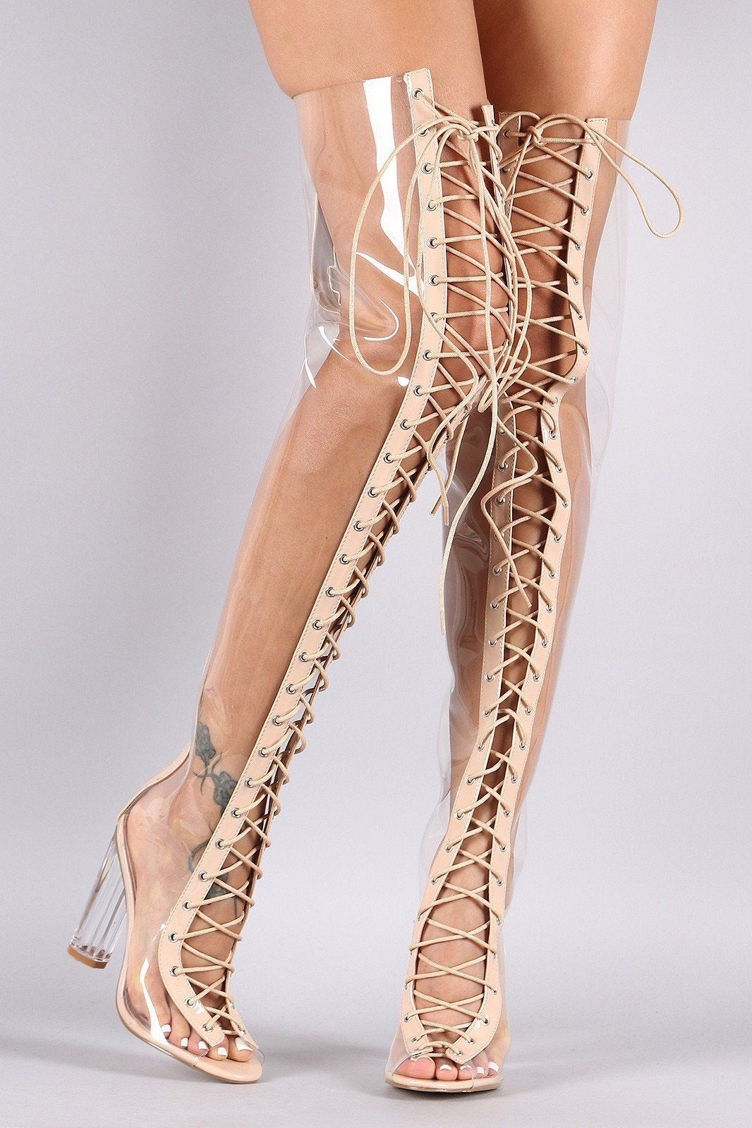 Clear Thigh High Boots